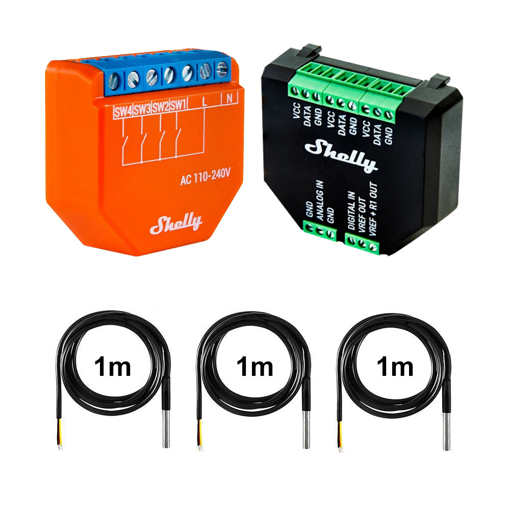 Shelly Plus i4 4 channel smart control unit opt. Plus Addon & DS18B20 Temp Sensor