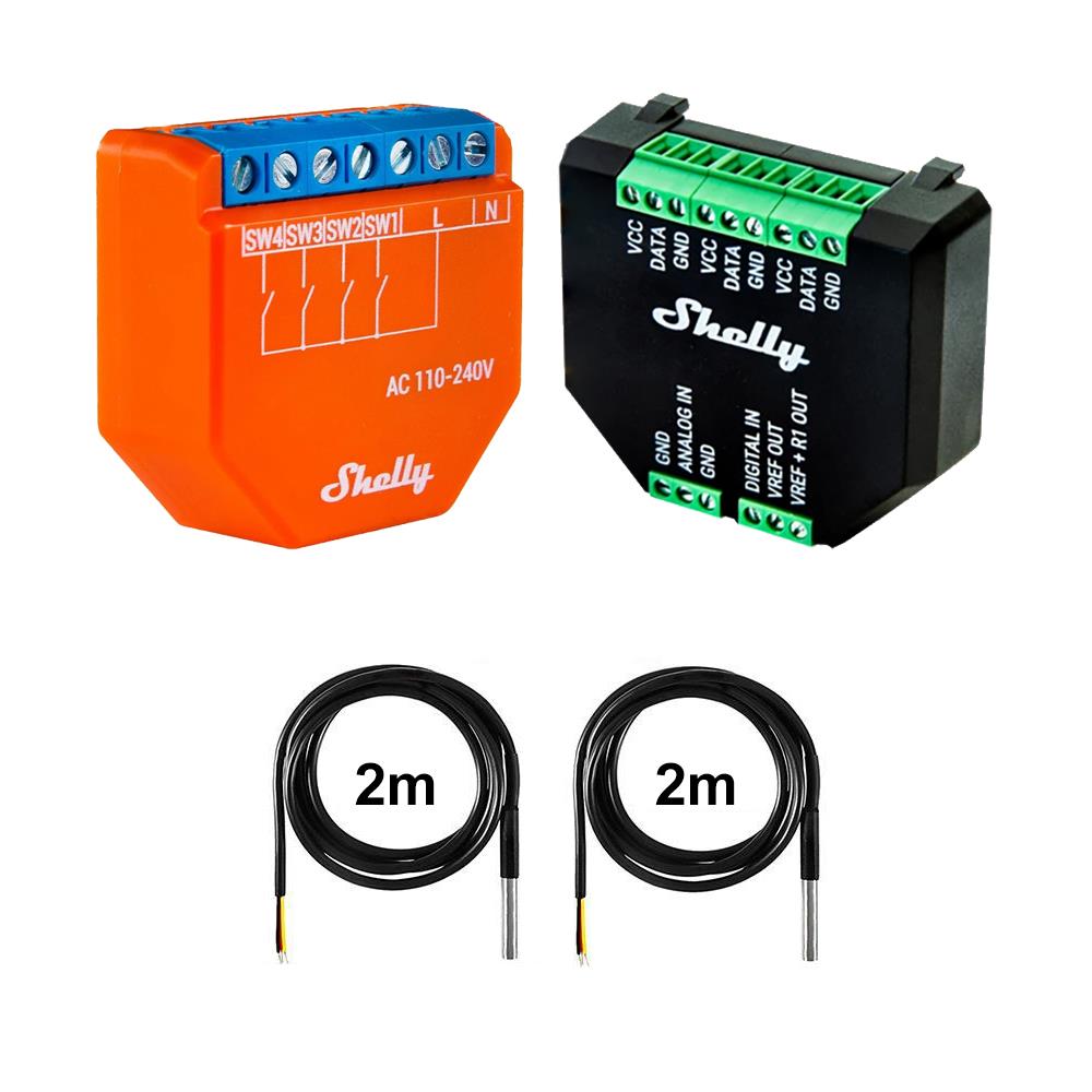 Shelly Plus i4 4 channel smart control unit opt. Plus Addon & DS18B20 Temp Sensor