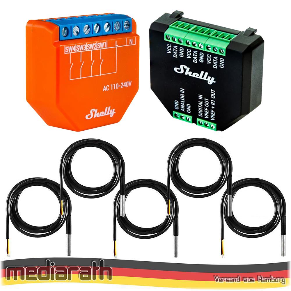Shelly Plus i4 4 channel smart control unit opt. Plus Addon & DS18B20 Temp Sensor