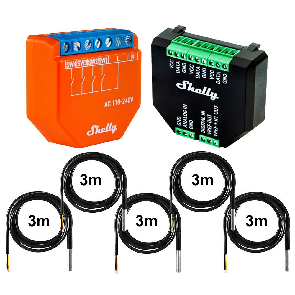 Shelly Plus i4 4 channel smart control unit opt. Plus Addon & DS18B20 Temp Sensor