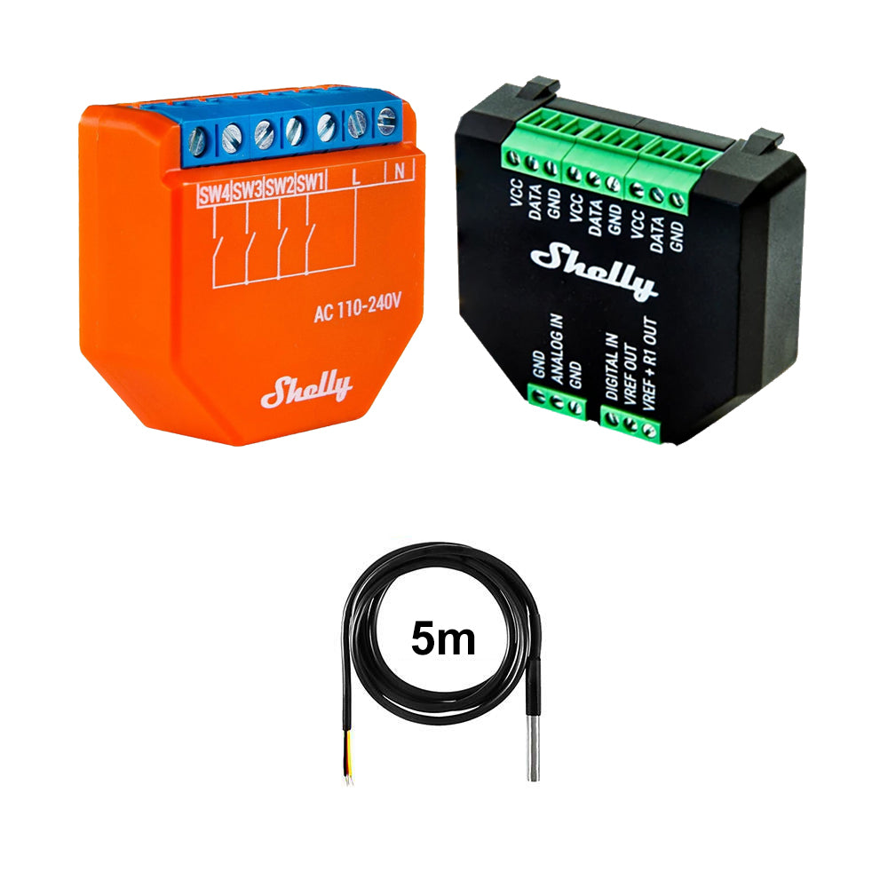 Shelly Plus i4 4 channel smart control unit opt. Plus Addon & DS18B20 Temp Sensor
