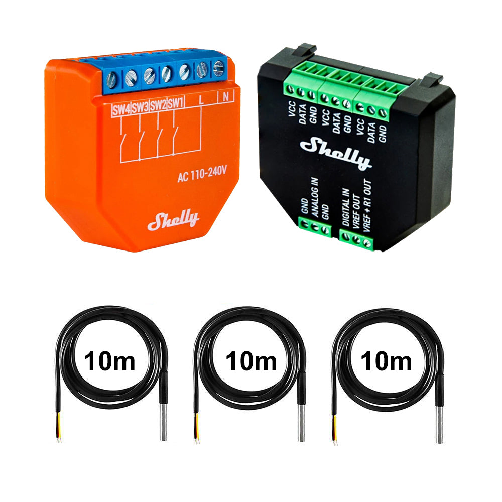 Shelly Plus i4 4 channel smart control unit opt. Plus Addon & DS18B20 Temp Sensor