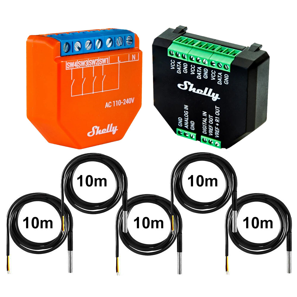 Shelly Plus i4 4 channel smart control unit opt. Plus Addon & DS18B20 Temp Sensor
