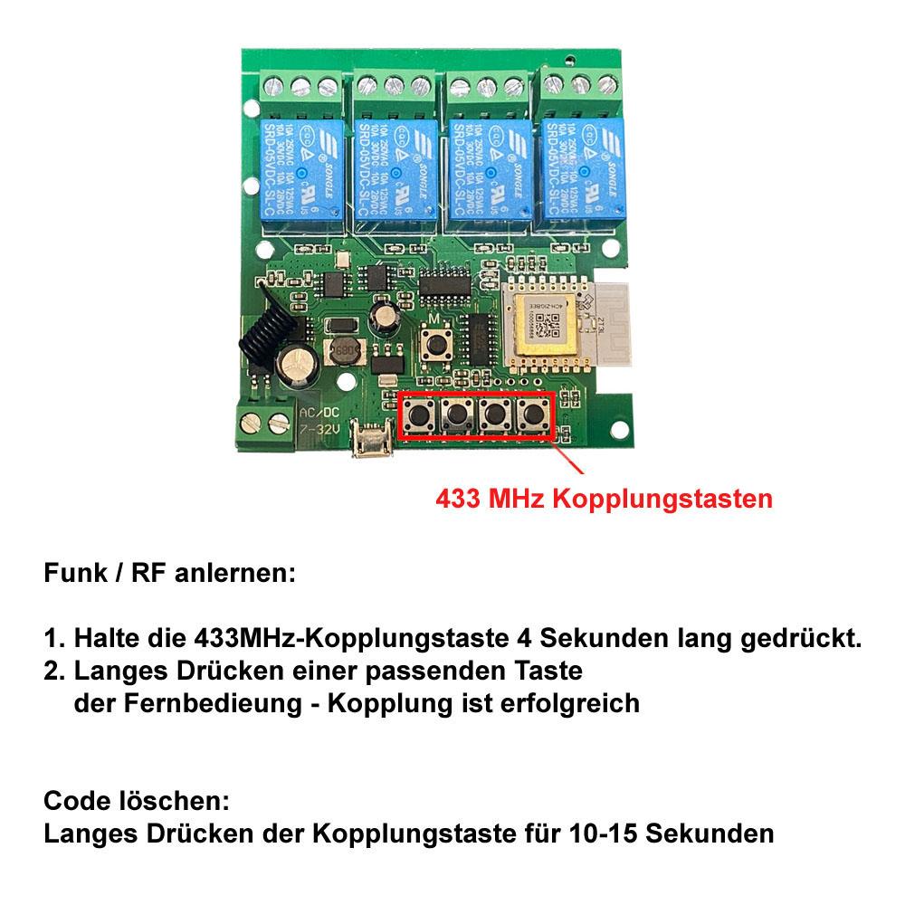 4 Kanal 4CH Zigbee Radio RF 433 Relais Schalter Modul DC AC Gehäuse Remote