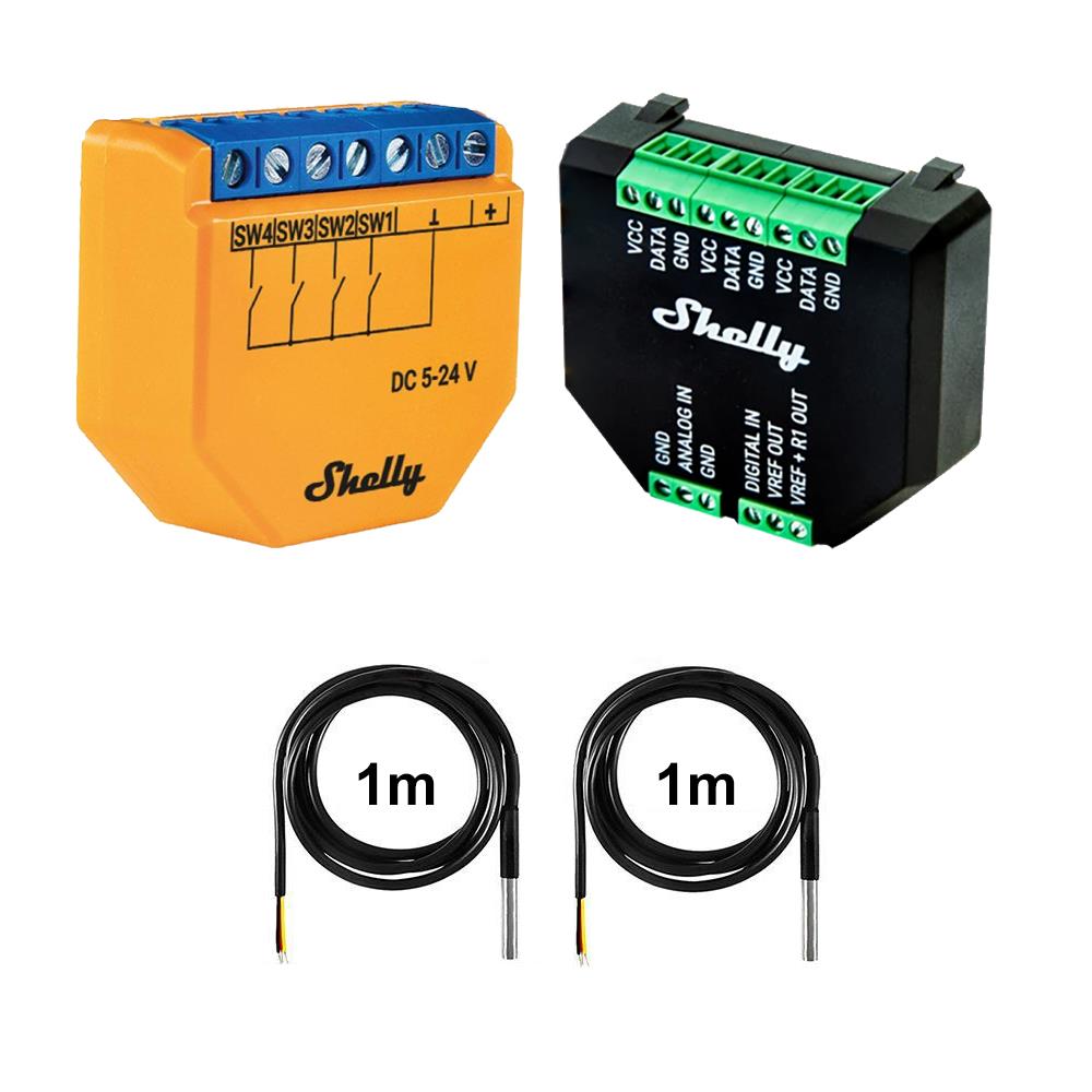 Shelly Plus i4DC 4 channel smart control unit opt. Plus Addon & DS18B20 Temp Sensor