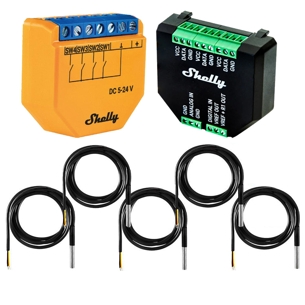 Shelly Plus i4DC 4 channel smart control unit opt. Plus Addon & DS18B20 Temp Sensor
