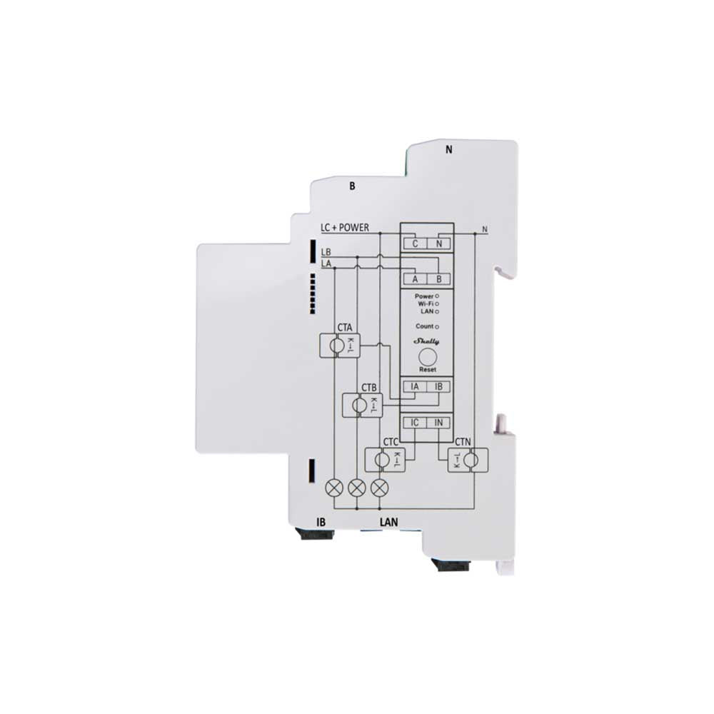 Shelly Pro 3EM 3-Phase Power Consumption Meter 120A WiFi LAN BT DIN Mounting