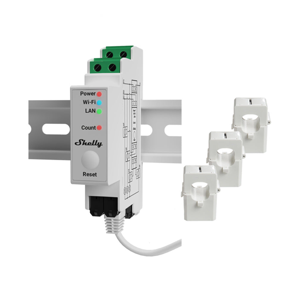 Shelly Pro 3EM 3-Phasen-Stromverbrauchsmessgerät 120A WiFi LAN DIN opt. Addon PV
