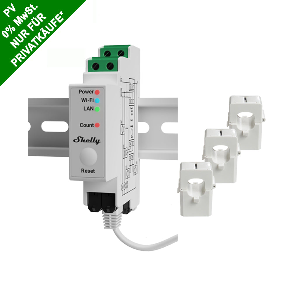 Shelly Pro 3EM 3-Phasen-Stromverbrauchsmessgerät 120A WiFi LAN DIN opt. Addon PV