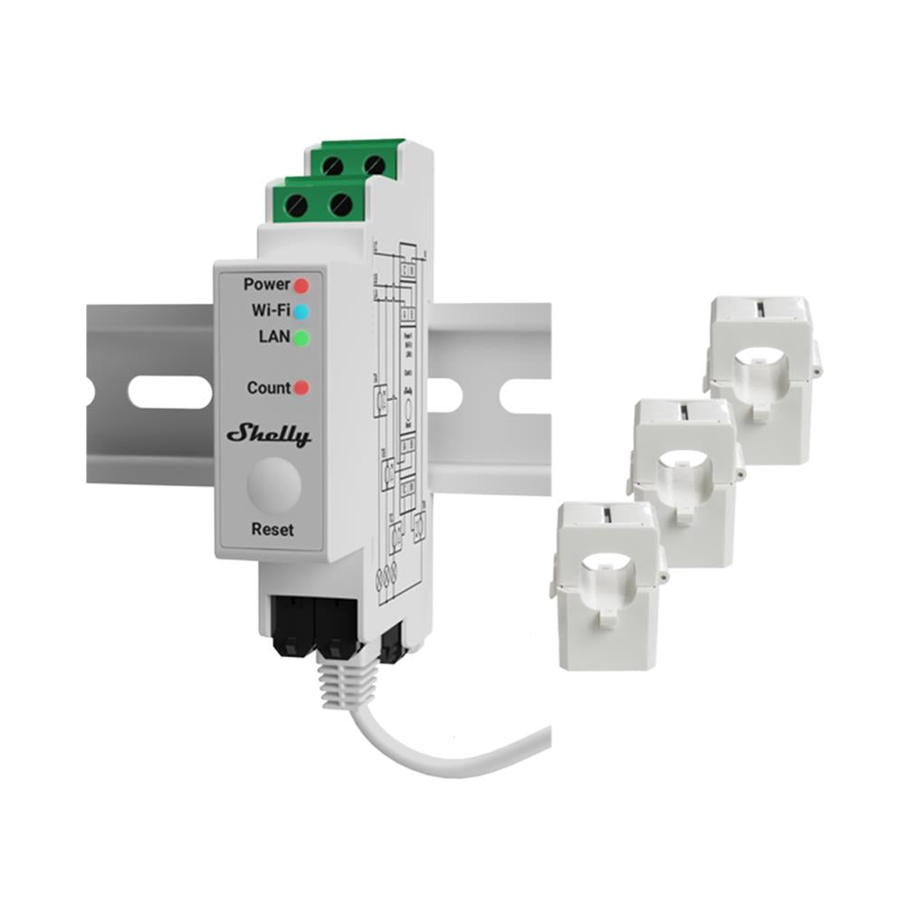 Shelly Pro 3EM 3-Phasen-Stromverbrauchsmessgerät 120A WiFi LAN DIN opt. Addon PV