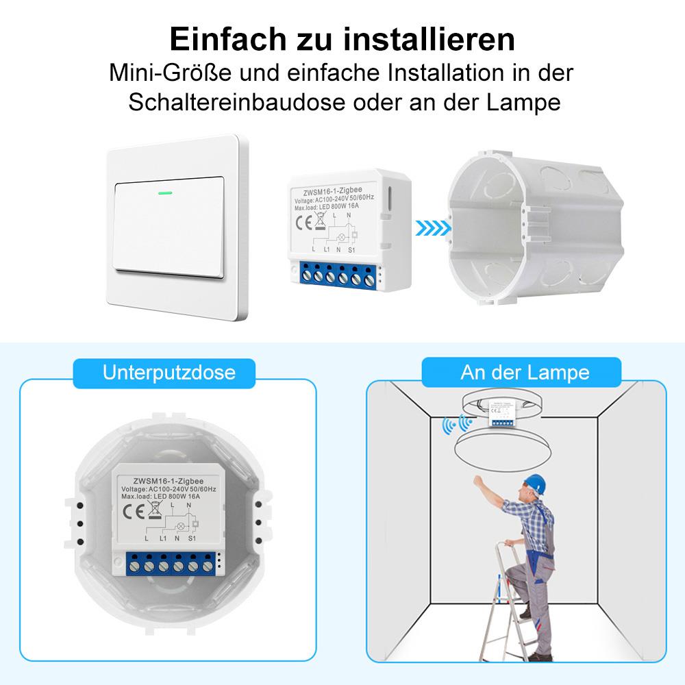 AVATTO ZWSM16-W4 ZigBee 3.0 4 Kanal 4CH Smart Switch Modul Lichtschalter TUYA