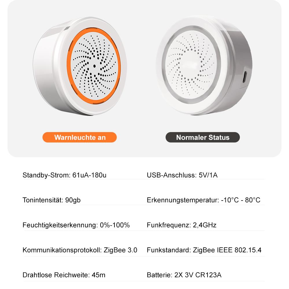 NEO NAS-AB02B ZigBee 3.0 Smart Alarm Sirene 90 dB, TUYA, ZIGBEE2MQTT, ZHA