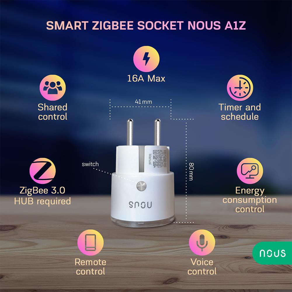 Nous A1Z 16A 3680W consumption measurement ZigBee 3.0 Smart Socket - Alexa - Google