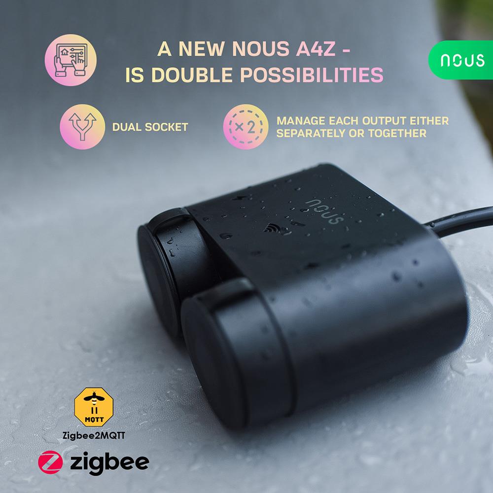 Nous A4Z ZigBee 3.0 IP44 Dual Outdoor Smart Socket 16A Power Consumption Measurement