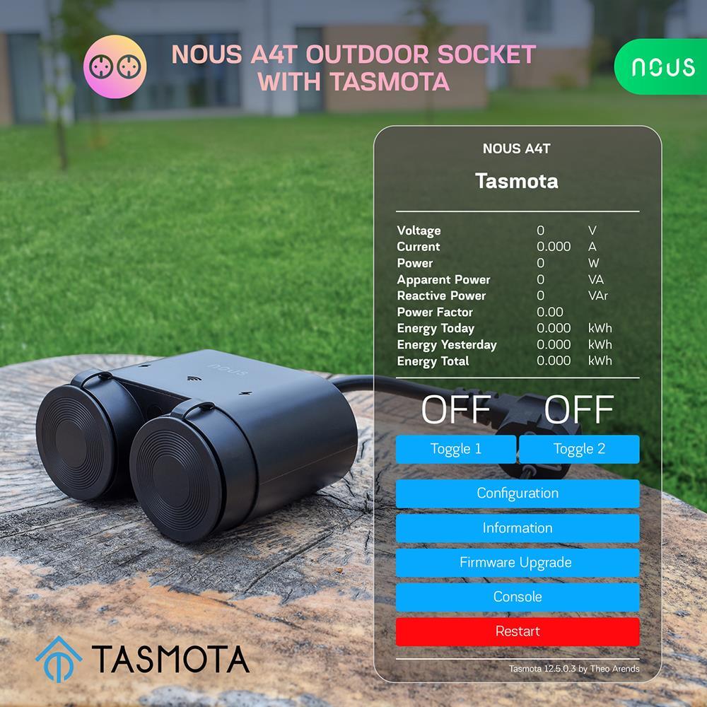 Nous A4T WiFi IP44 Dual Outdoor Smart Socket 16A Power Consumption Meter Tasmota