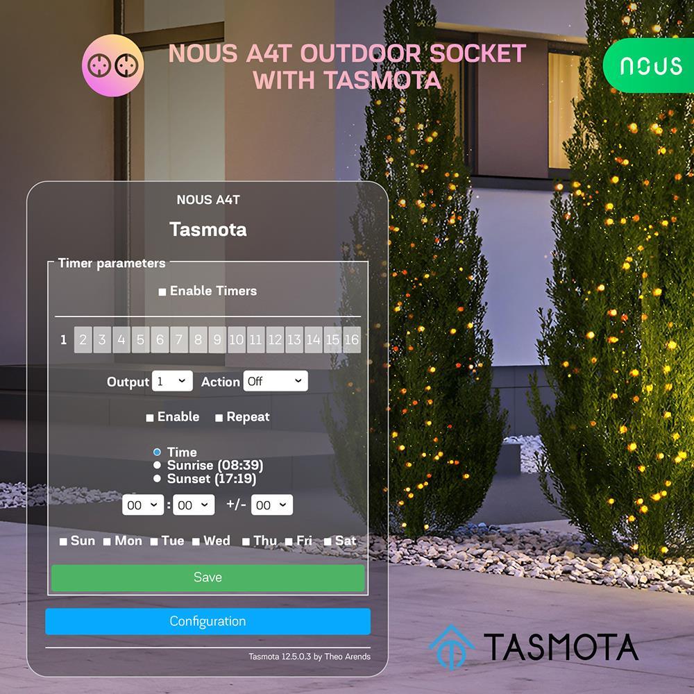 Nous A4T WiFi IP44 Dual Outdoor Smart Socket 16A Power Consumption Meter Tasmota