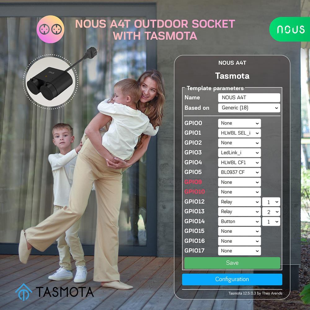 Nous A4T WiFi IP44 Dual Outdoor Smart Socket 16A Power Consumption Meter Tasmota