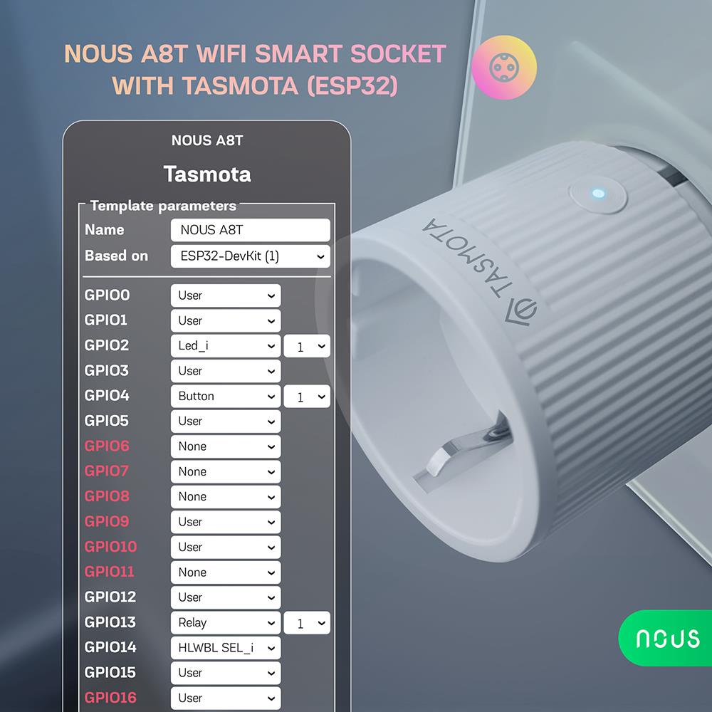 4X Nous A8T 10A WiFi Matter Smart Socket Stromzähler Tasmota - opt. calibrated