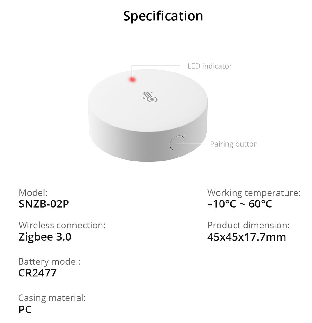 Sonoff SNZB-02P ZigBee 3.0 Smart Temperature Humidity Temperature Humidity Sensor