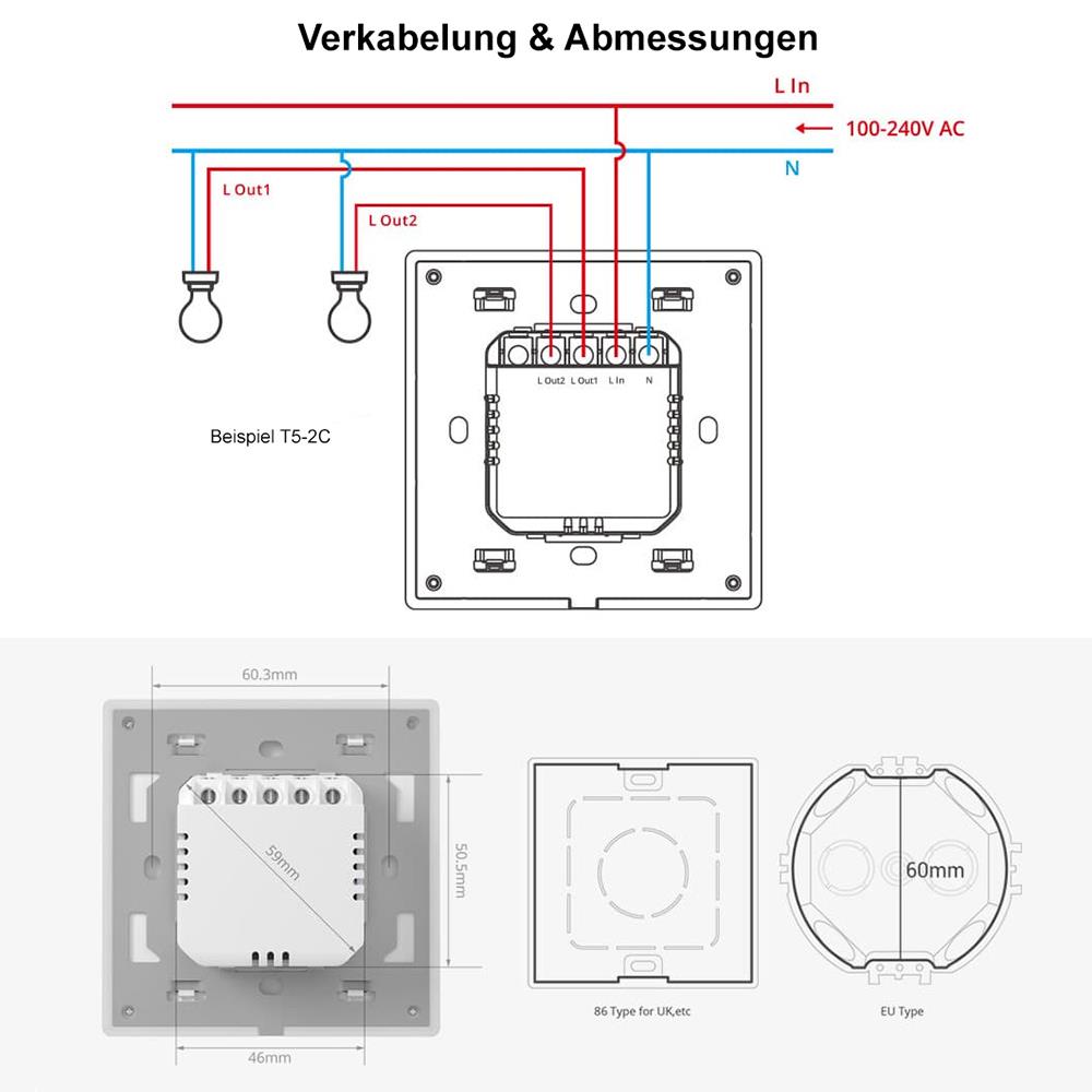 Sonoff TX Ultimate T5 EU 4C 4-Kanal Smart WiFi Wand Touch Schalter Tasmota 15