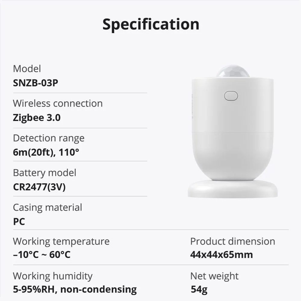 Sonoff SNZB-03P ZigBee 3.0 Smart Motion Sensor Alarm Detect