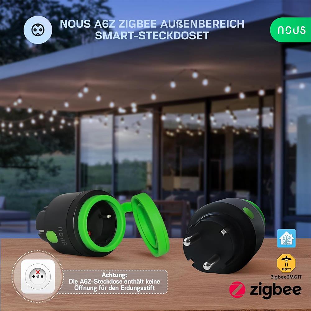 Nous A6Z Zigbee IP44 Outdoor Smart Socket 16A Consumption Measurement ZHA 2MQTT