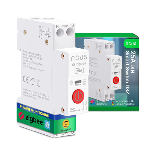 Nous D3Z Zigbee DIN Smart Switch 25A consumption measurement 1 channel ZHA ZIGBEE2MQTT