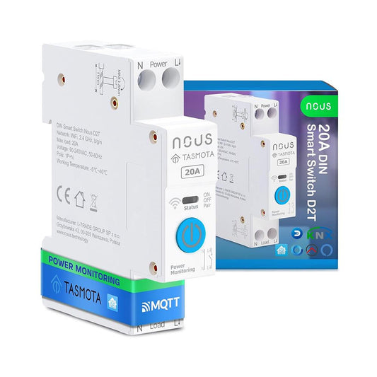 Nous D2T 20A WiFi DIN Smart Switch Consumption Metering ESP32 Matter MQTT Tasmota