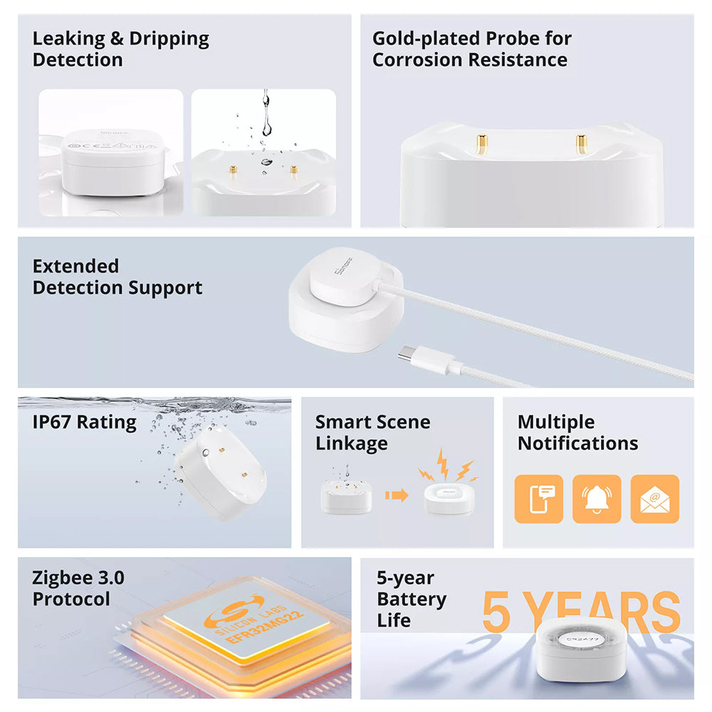 Sonoff SNZB-05P Zigbee Smart Water Leak Sensor - WLDC200 Extension ZHA 2MQTT