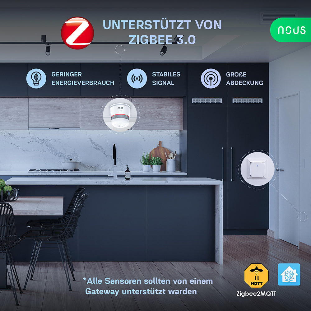 NOUS E8 Zigbee 3.0 Smart Smoke Detector Smoke Sensor Photoelectric 85dB 2MQTT ZHA