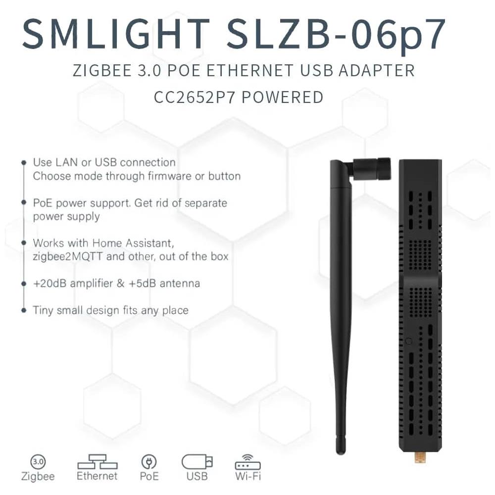 SMLIGHT SLZB-06p7 Zigbee PoE USB Wi-Fi Adapter Zigbee2MQTT ZHA Thread CC2652P7