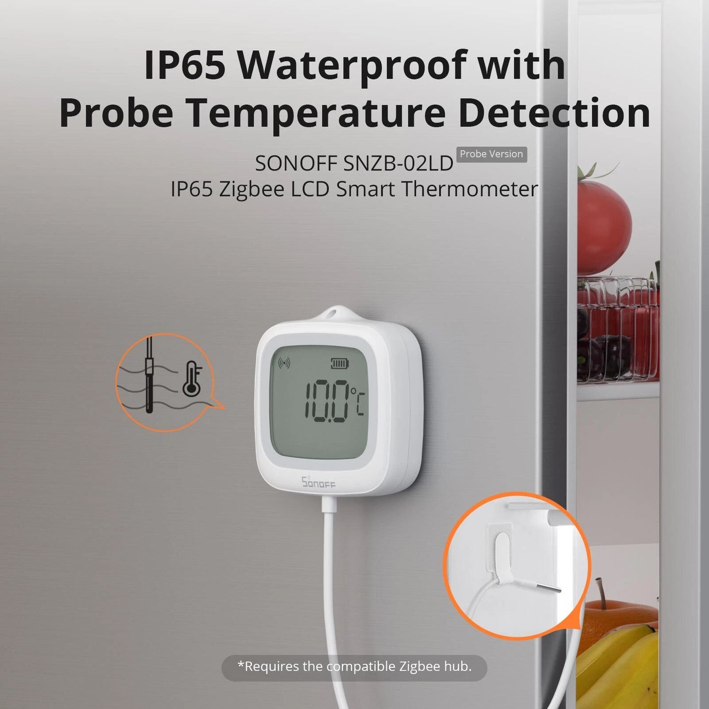 Sonoff SNZB-02LD ZIGBEE 3.0 IP65 LCD Display Thermometer with External Temperature Probe