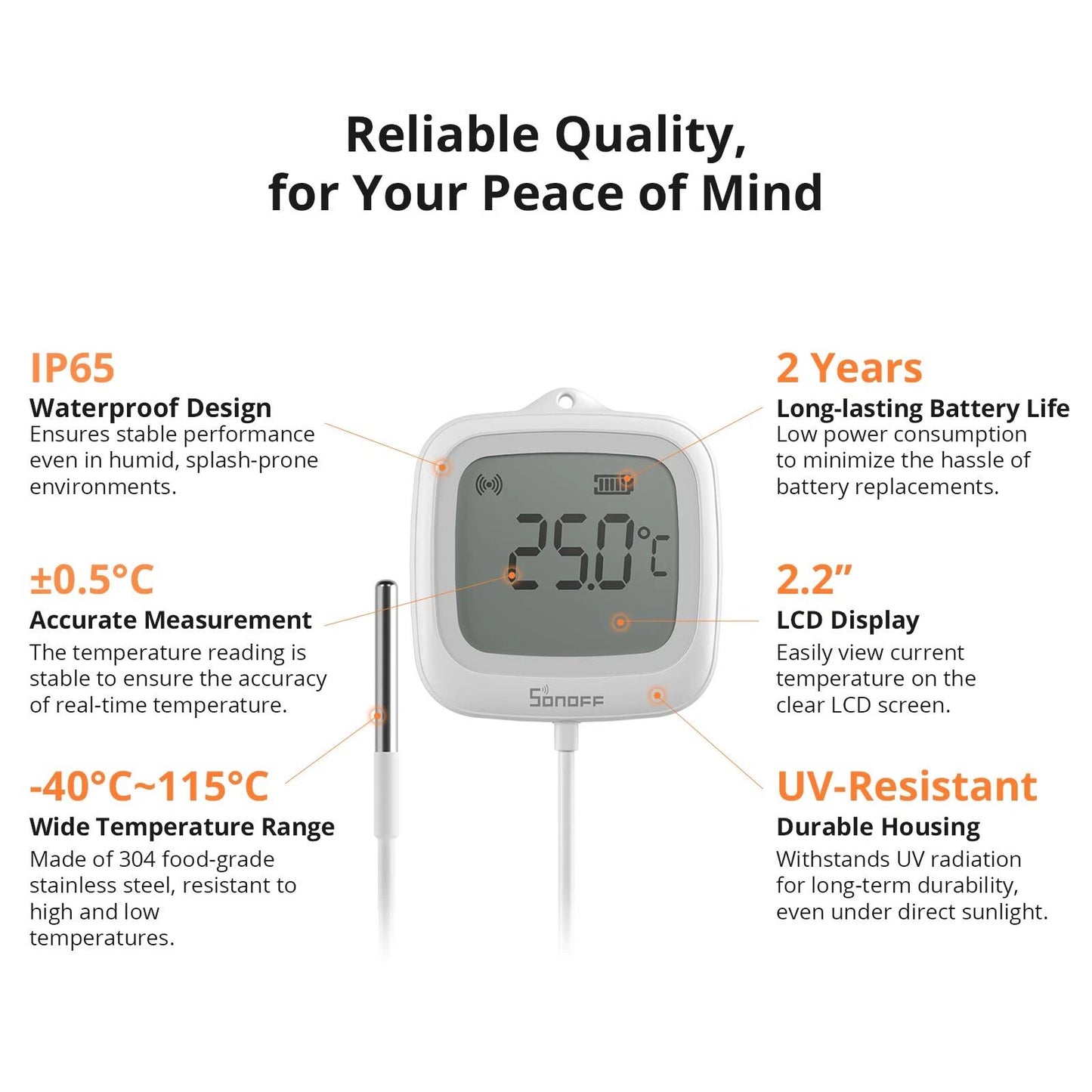 Sonoff SNZB-02LD ZIGBEE 3.0 IP65 LCD Display Thermometer with External Temperature Probe
