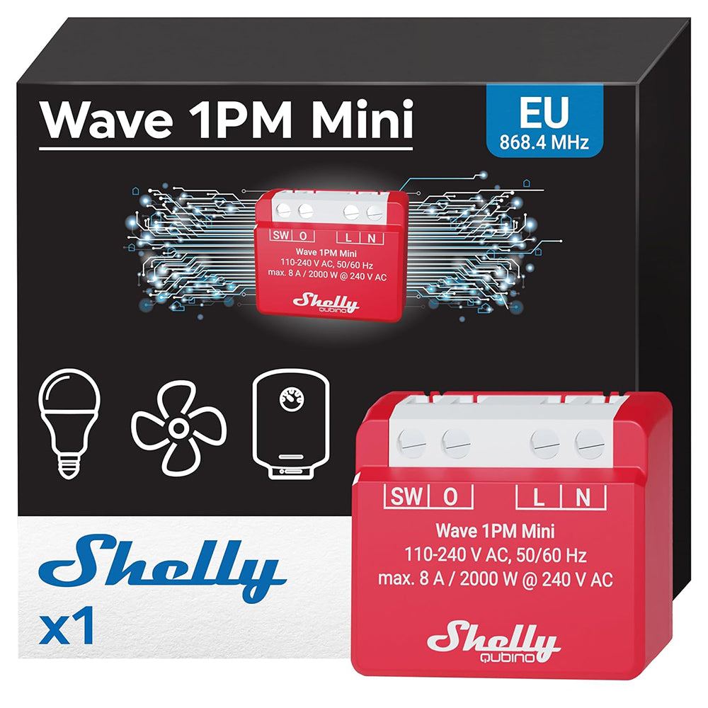 Shelly Wave 1PM MINI 1 Channel Smart Switch with Power Metering 8A 240V AC Z-Wave