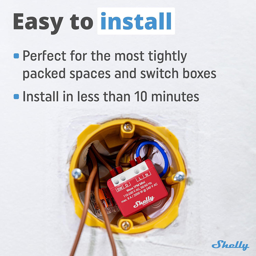 Shelly Wave 1PM MINI 1 Channel Smart Switch with Power Metering 8A 240V AC Z-Wave