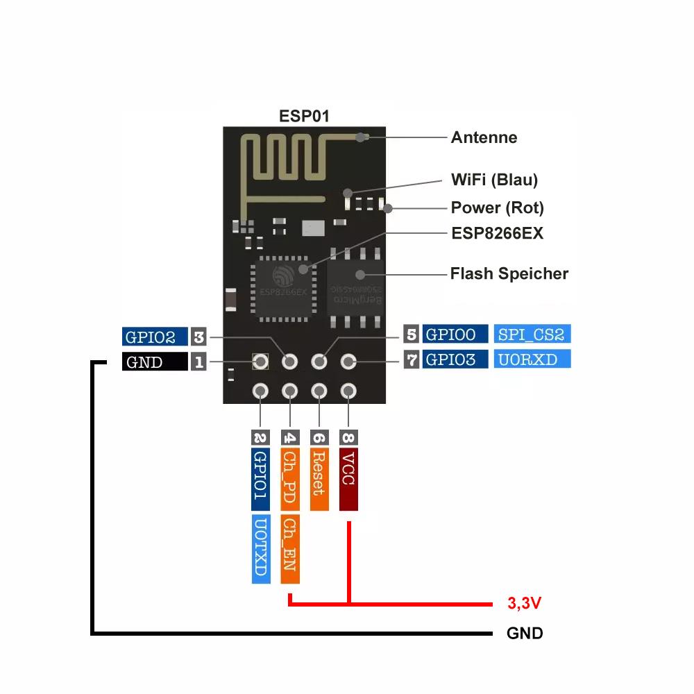 ESP-01 ESP8266 programmer adapter WiFi module Arduino IDE, IoT, Tasmota