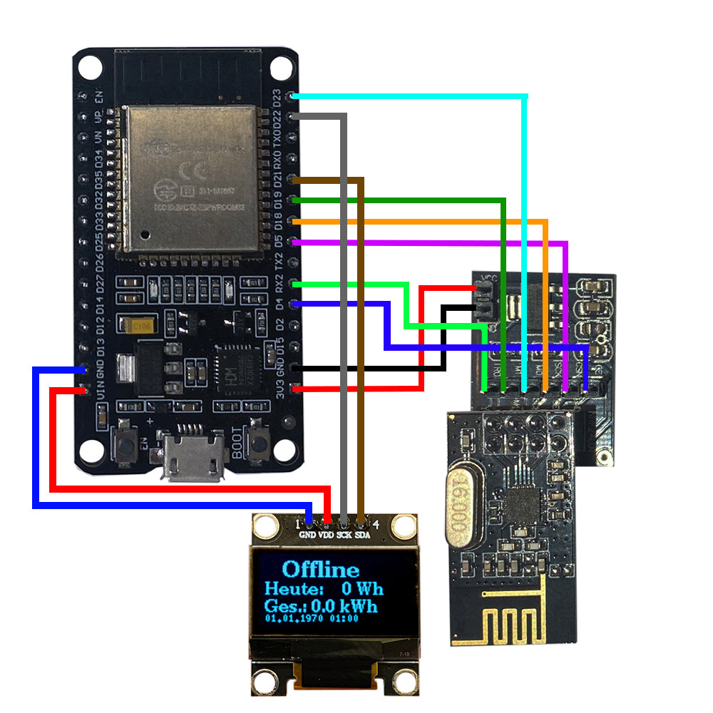 Opendtu Hoymiles DIY Kit Display SSD1306 + ESP32 + NRF24L01PLUS + Socket + Cable PV