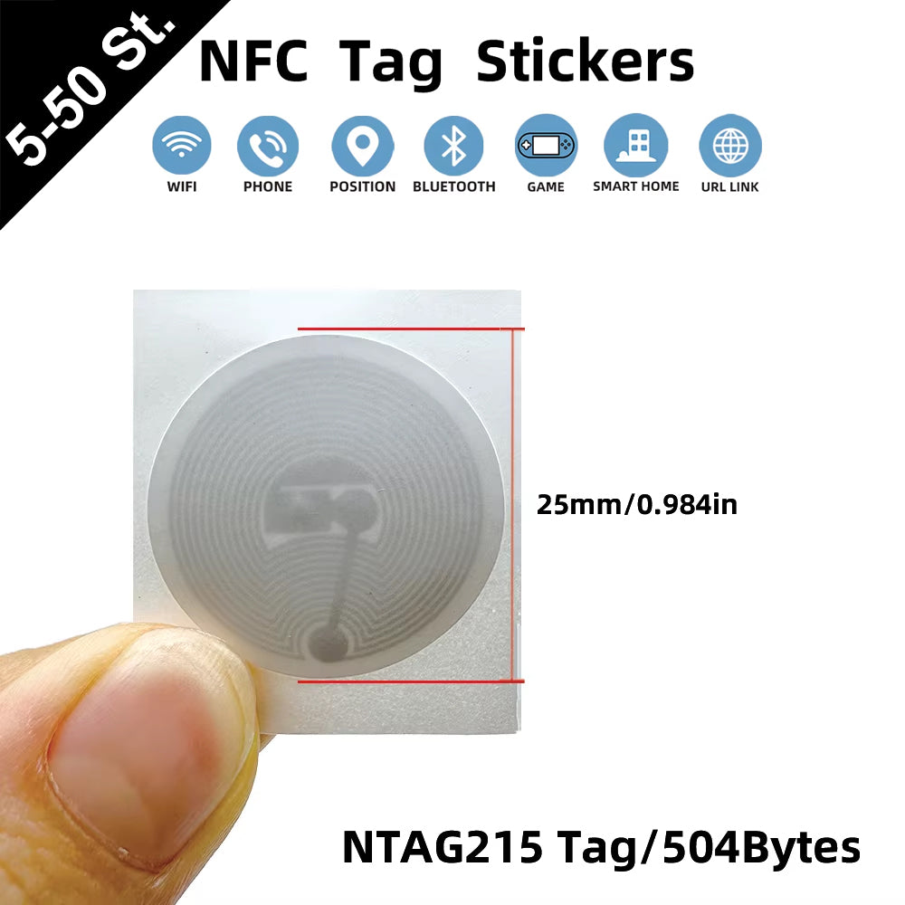 NFC Tag NTAG215 Sticker white 25mm 540/504bytes iOS Android Home Assistant