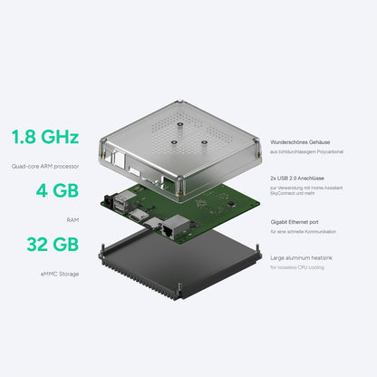 Home Assistant Green Smart Home Hub 2X USB, Gigabit LAN, MicroSD & Connect ZWA-2 - Green & Connect ZWA-2