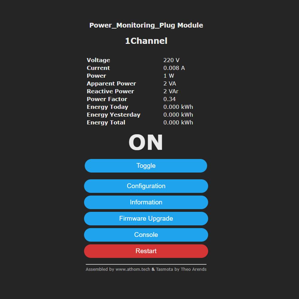 ATHOM 16A 3680W WiFi Power Meter Smart Socket Consumption Metering TASMOTA PV