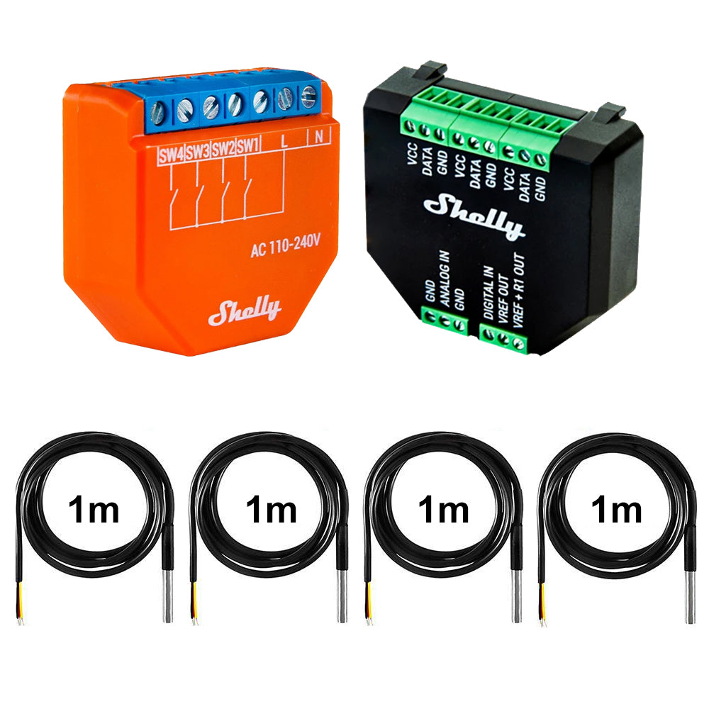 Shelly Plus i4 4 Kanal Smart Steuergerät opt. Plus Addon & DS18B20 Temp Sensor