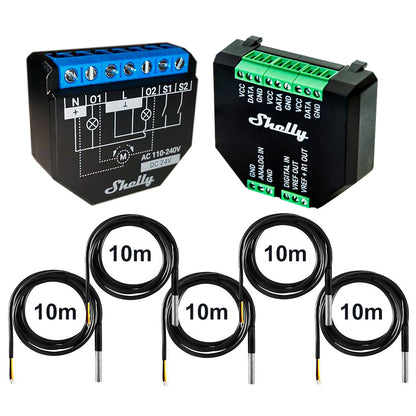 Shelly Plus 2PM + Plus Addon + DS18B20 Temp Sensor 16A DC-AC WiFi Power Metering