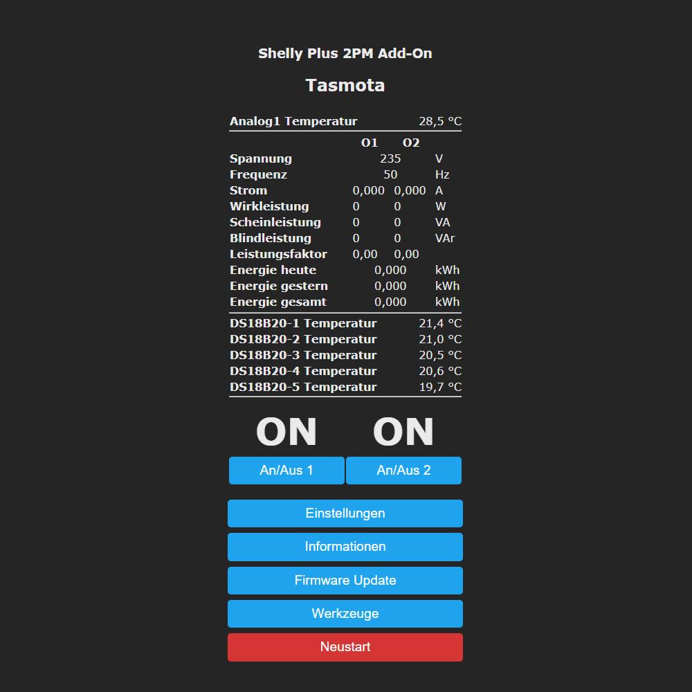 Shelly Plus 2PM 16A WiFi Power Metering opt. Plus Addon & DS18B20 & Tasmota 14