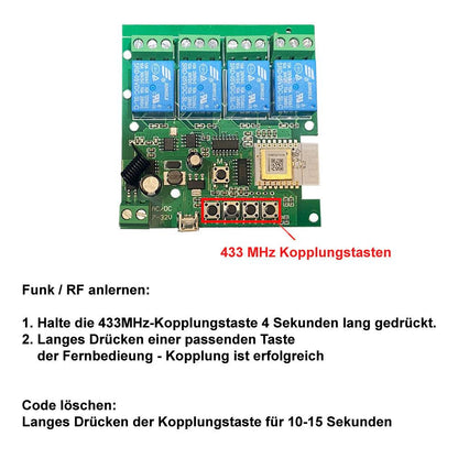 4 Kanal 4CH Zigbee Radio RF 433 Relais Schalter Modul DC AC Gehäuse Remote