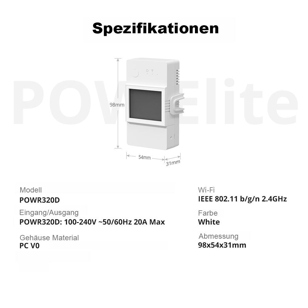 SONOFF POW Elite 20A WiFi Smart Switch Energieeinspeisung Display Tasmota 13 PV