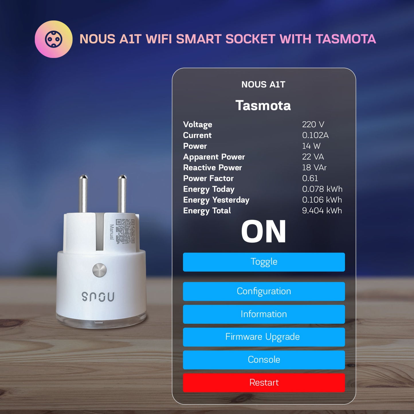 8X Nous A1T 10A 2500W consumption measurement WiFi Smart Socket Tasmota preinstalled