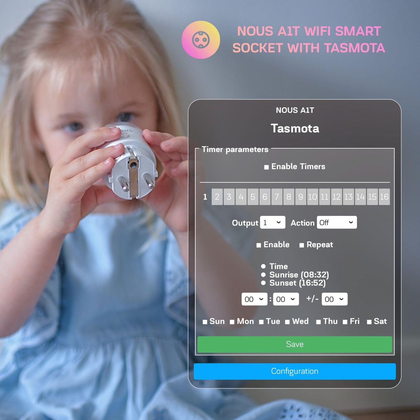 8X Nous A1T 10A 2500W consumption measurement WiFi Smart Socket Tasmota preinstalled