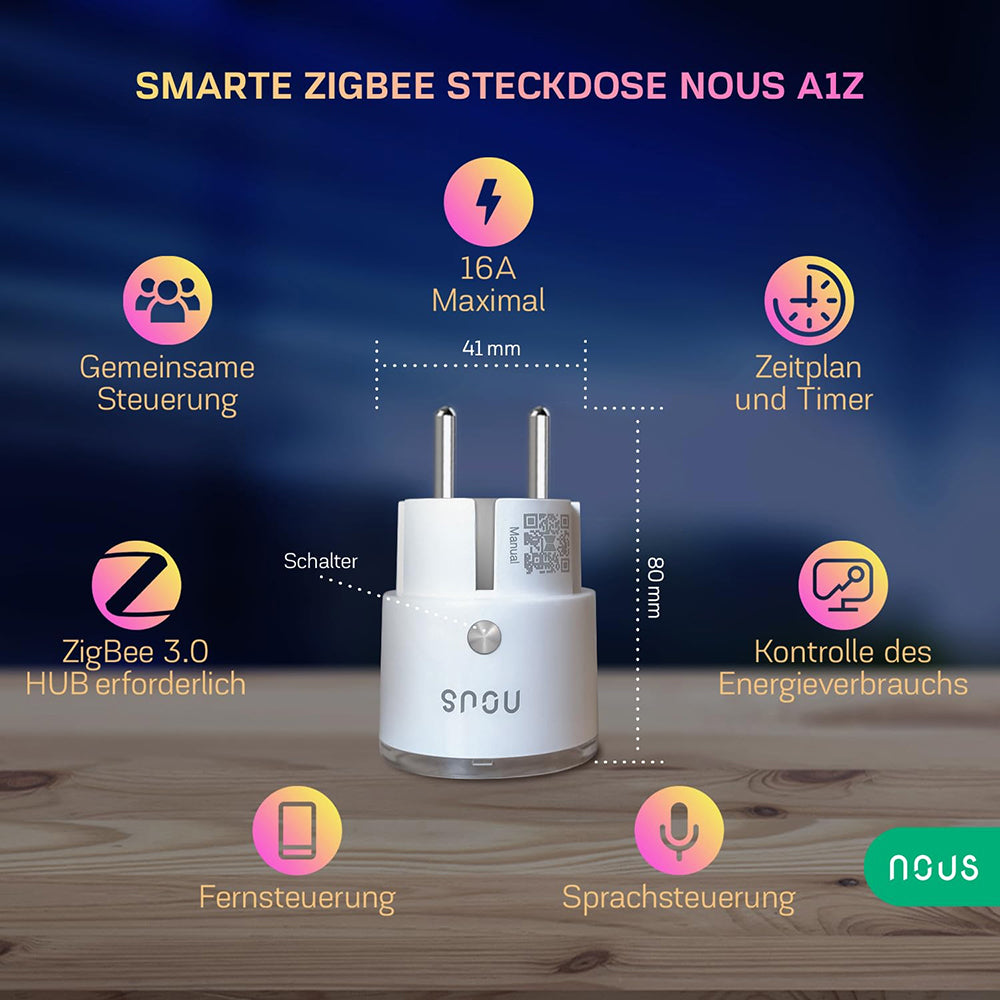 4X Nous A1Z 16A 3680W Verbrauchsmessung ZigBee 3.0 Smart Socket - Alexa - Google