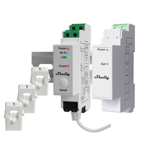 Shelly Pro 3EM 3-Phasen-Stromverbrauchsmessgerät 120A WiFi LAN DIN opt. Addon PV