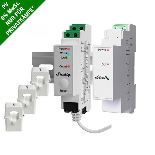 Shelly Pro 3EM WiFi Relais WiFi Stromzähler 3x 120A + 3 Klemmen opt. Addon PV